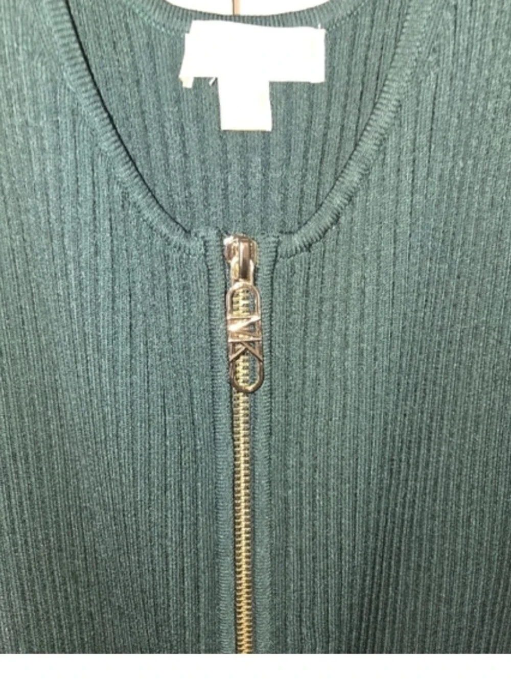 Zip-Front Ribbed Midi Dress in Forest Green Size L